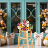 Aperturee - Cyan Window And Parterre Eggs Gifts Easter Backdrop